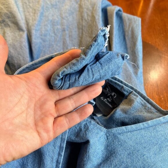 Vintage 90s Full Button Denim Sheath Dress Womens M Square Neck Boho Mom USA - Picture 7 of 13